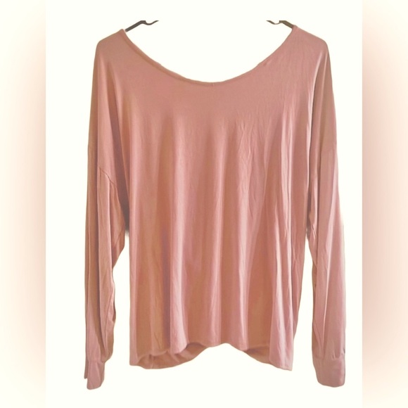Women’s Very Low Back Long Sleeve Top Soft Comfy Cotton Blend In Pink Blush Sz M - Picture 3 of 3